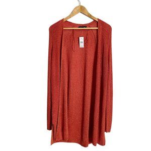 Ann Taylor rusty red and gold metallic long open cardigan - large - NWT